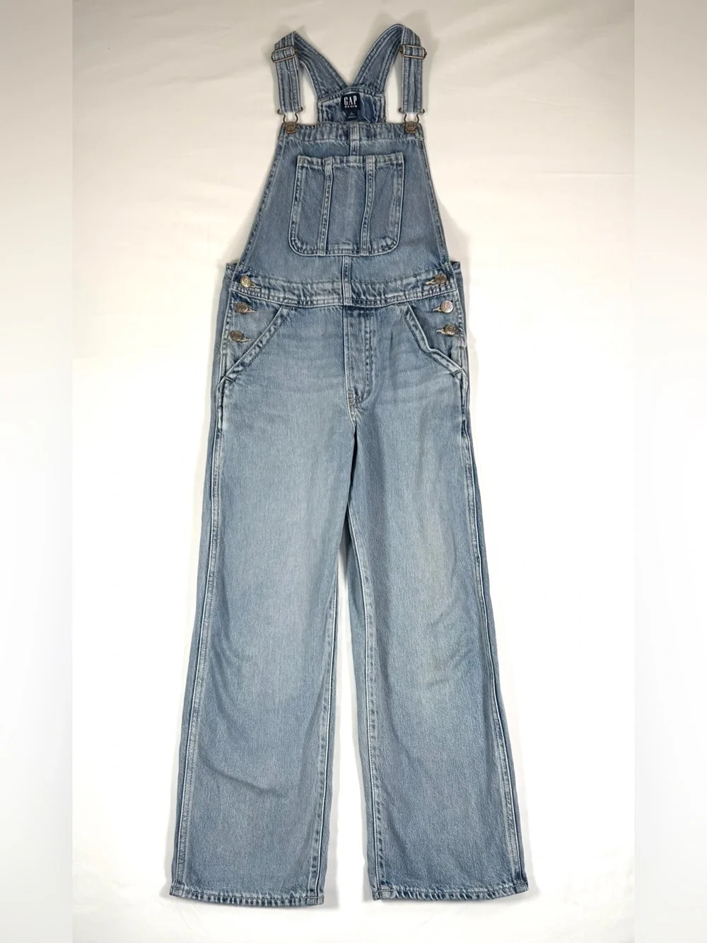 GAP Girls Light Wash Denim Overalls Size L (10) Classic Wide Leg Bib Utility